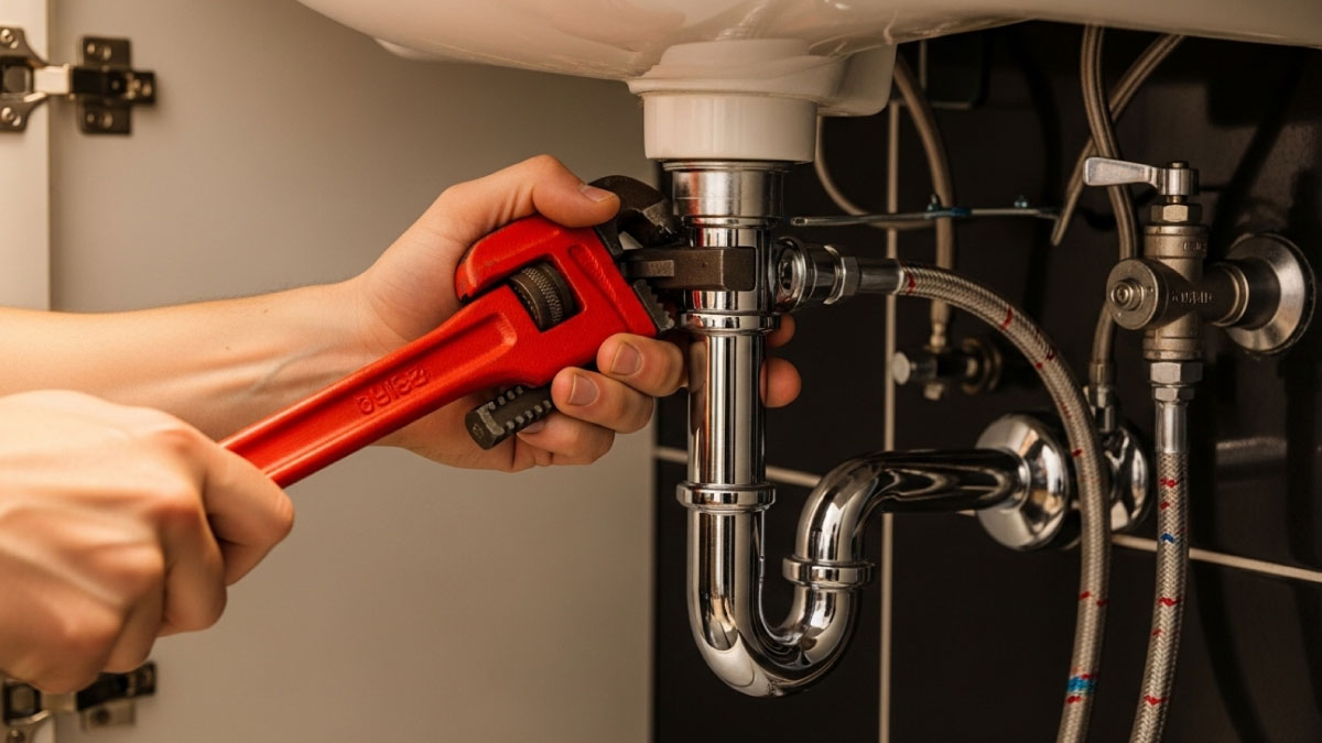 A Cregger plumber repairing a sink fixture and checking for leaks in a Livonia home.