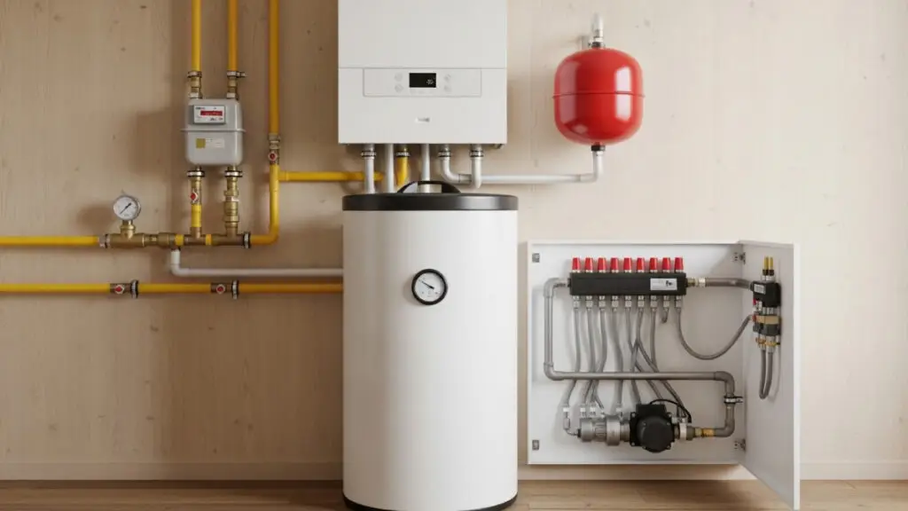 An experienced Cregger HVAC professional performing detailed boiler repair and safety testing on a residential heating unit in Hamtramck.