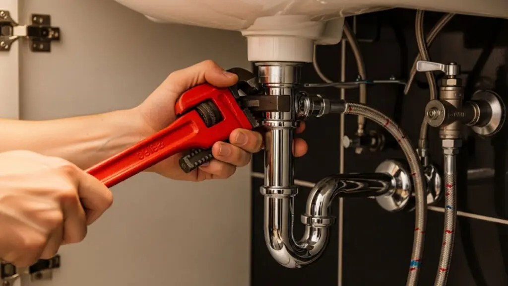 A Cregger plumber repairing a sink fixture and checking for leaks in a Livonia home.