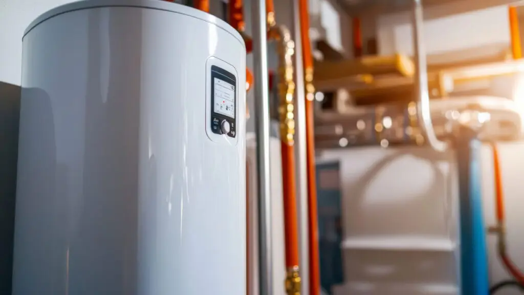 A licensed Cregger plumber installing a modern, energy-efficient tankless water heater in a Pontiac basement.